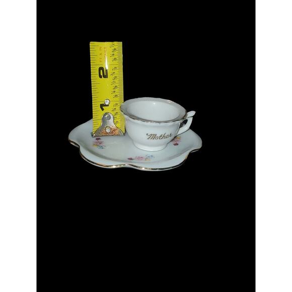MINIATURE MOTHER TEA CUP AND SAUCER WITH GOLD ACCENTS MINI SET JAPAN - Picture 2 of 6